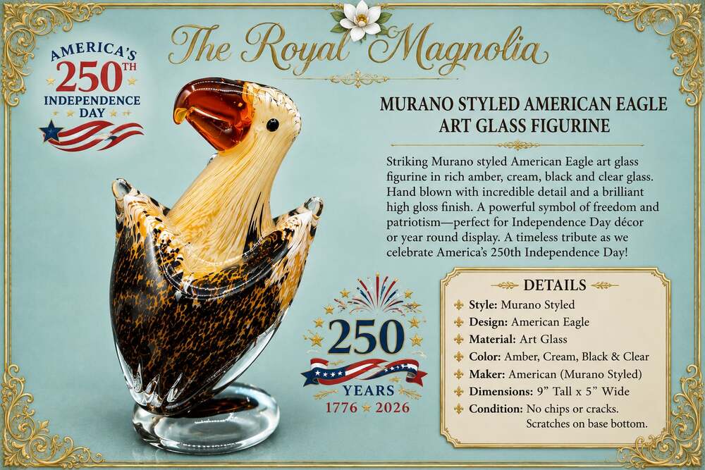 Murano Styled American Eagle Art Glass Figurine